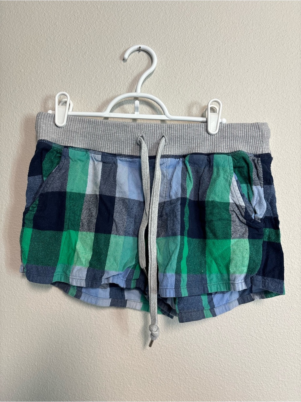 aerie Green & Blue Plaid Drawstring Shorts